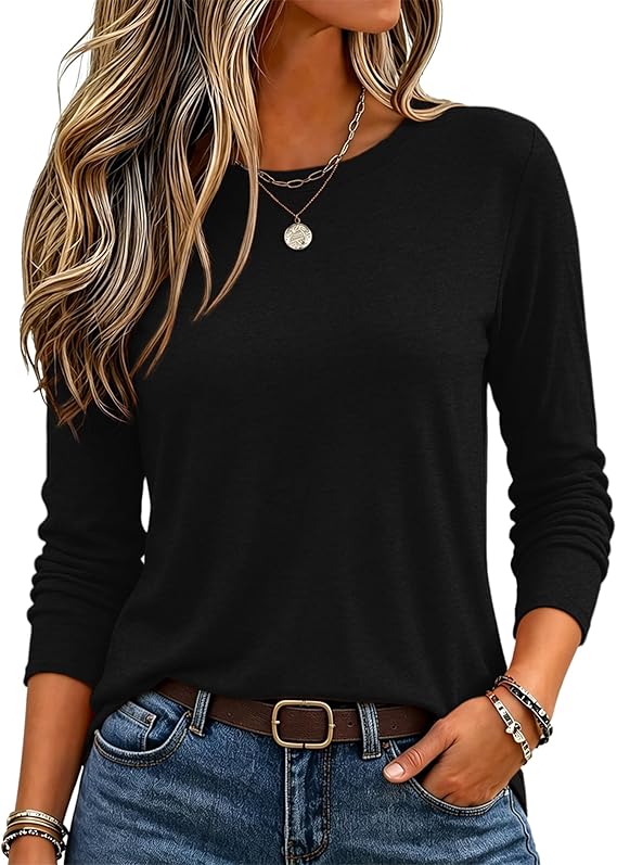 Hailey Bieber in black long-sleeve tee street style