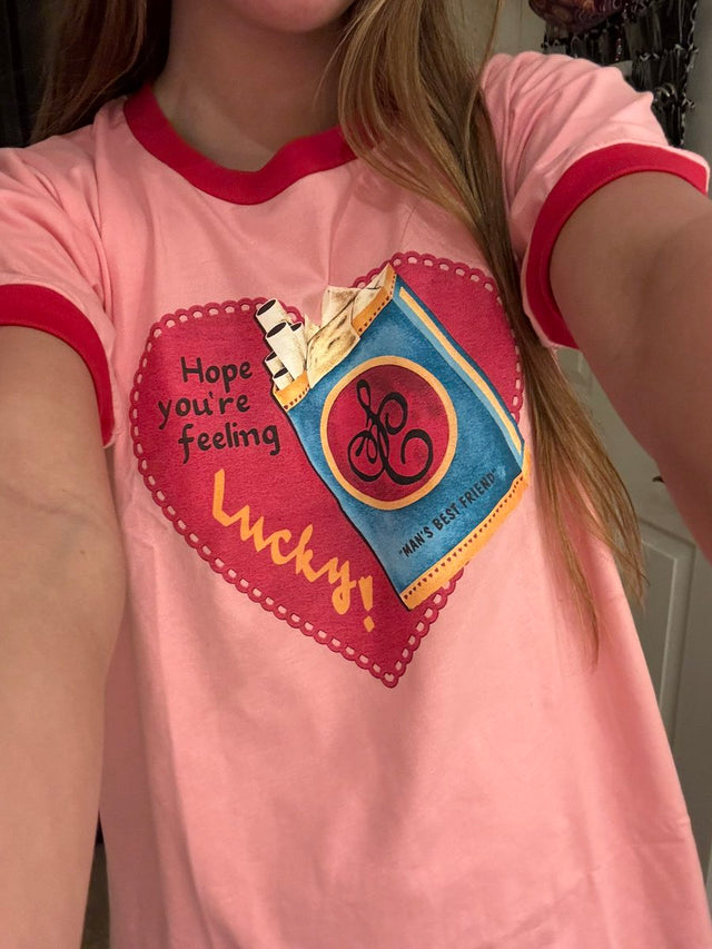 Ringer tee style worn for luck