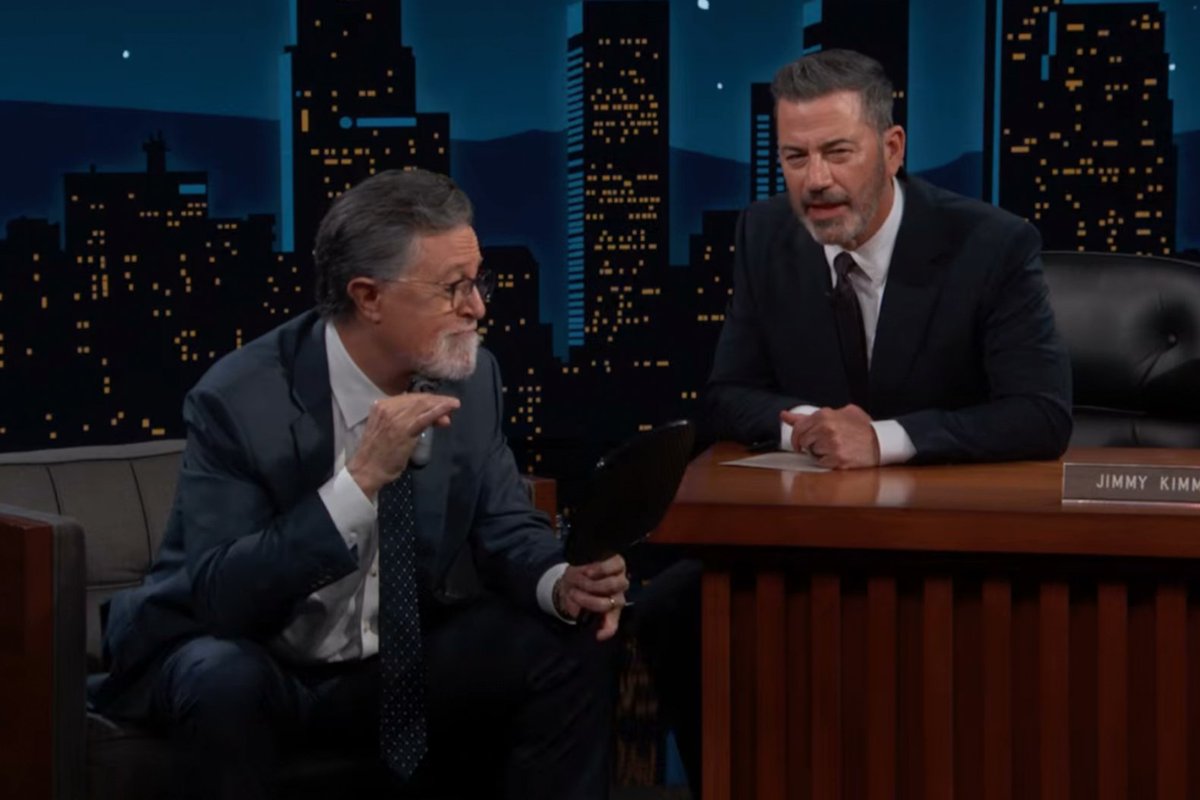 Stephen Colbert shaves his beard on Jimmy Kimmel Live after Emmy win