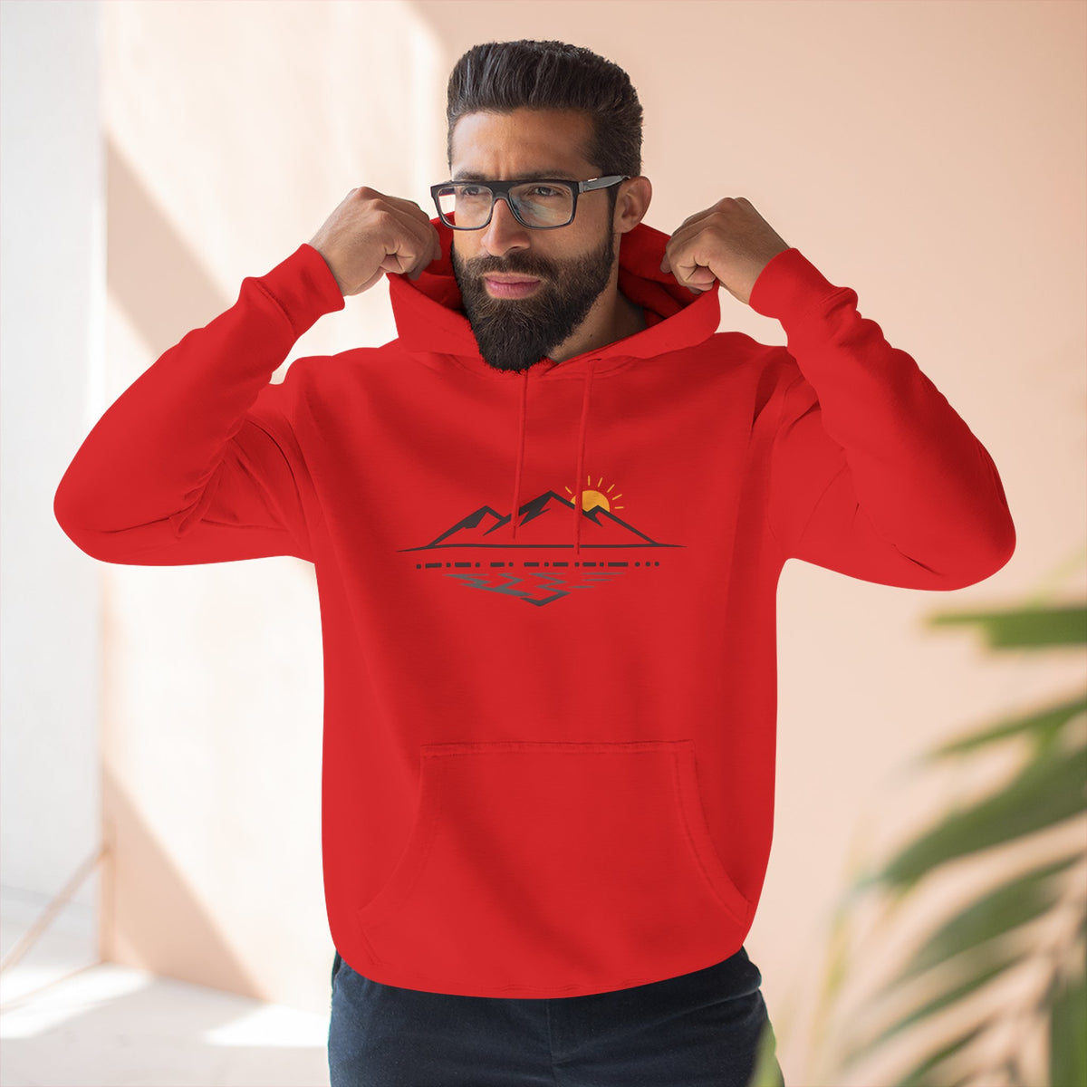 Mountain Sunrise Hoodie — Minimal Outdoor Graphic Pullover