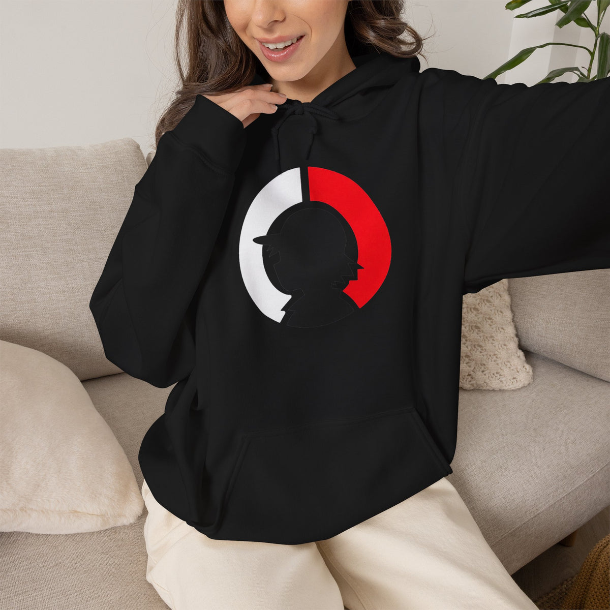 Detective Silhouette Hoodie – Minimal Red Moon Mystery Graphic