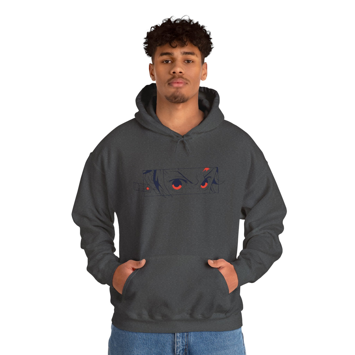 Anime Eyes Hoodie — Minimal Red & Black Manga Gaze Sweatshirt