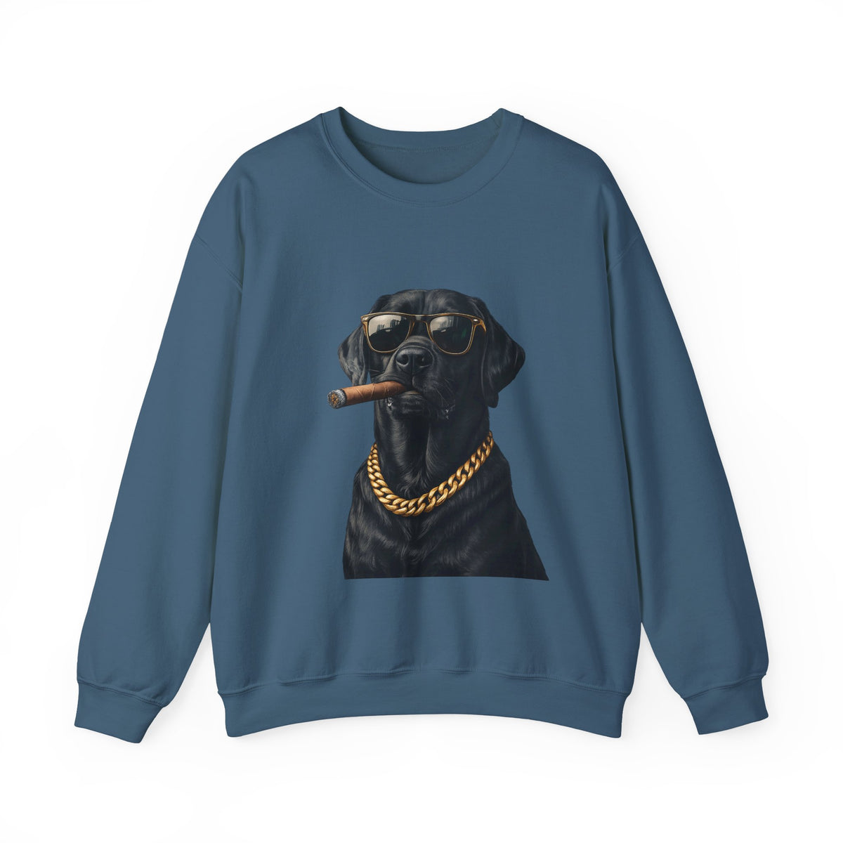 Cool Black Lab Crewneck Sweatshirt — Dog with Cigar & Gold Chain Graphic