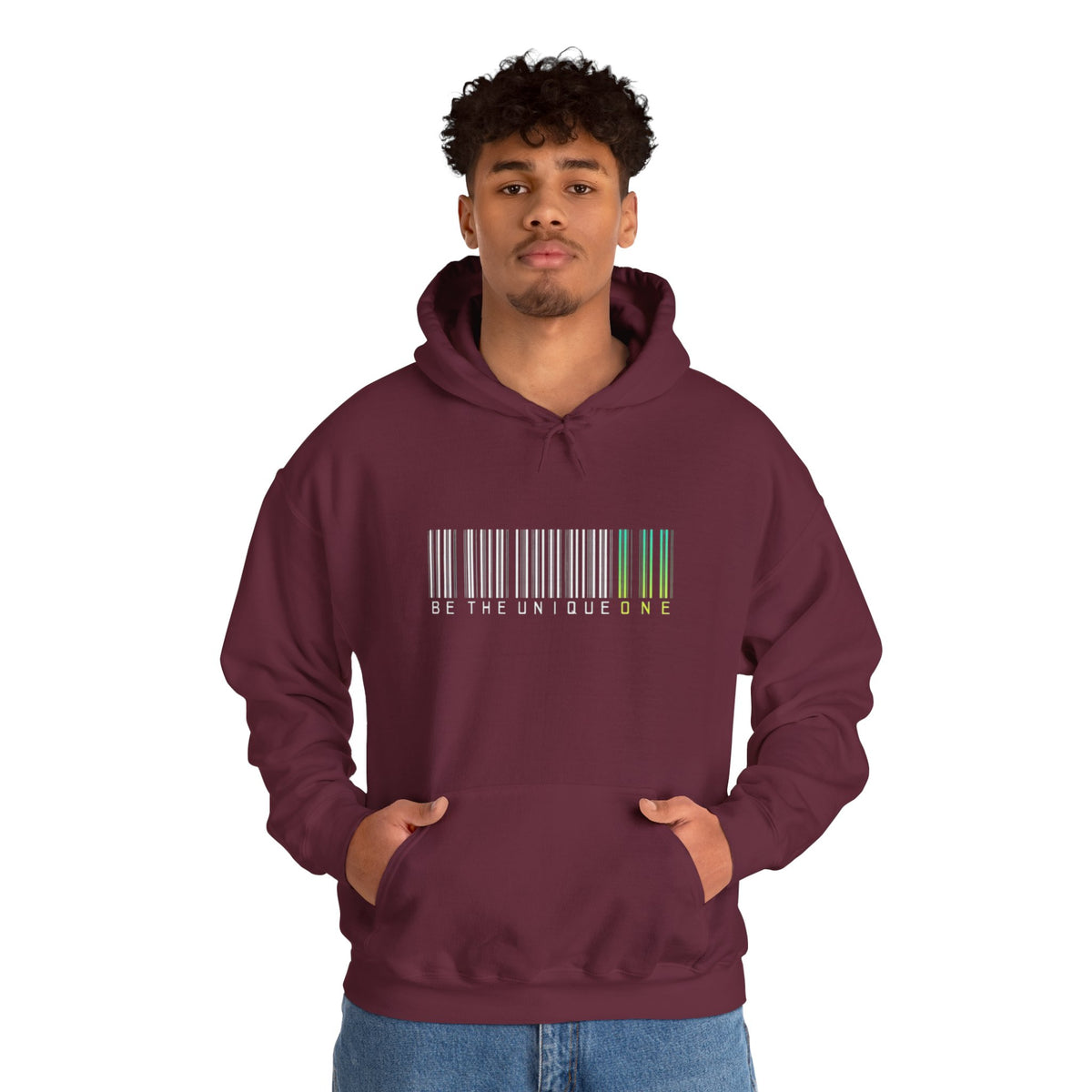 Unique One Barcode Hoodie — "Be the Unique One" Graphic Pullover
