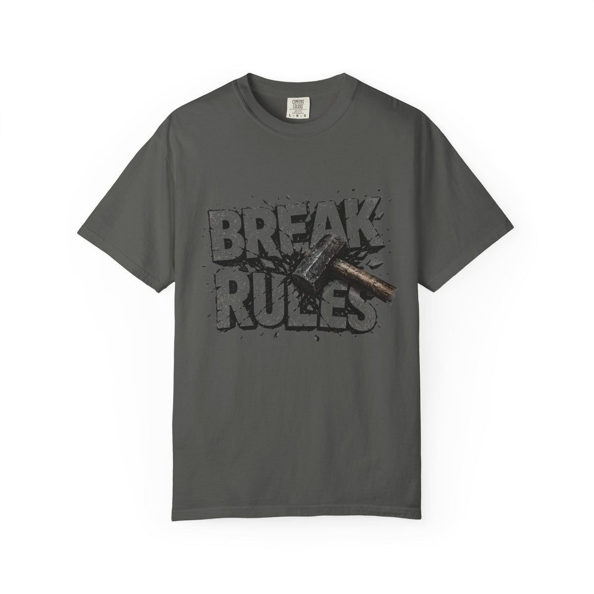 Break Rules T-Shirt — Graphic 'Break Rules' Design with Hammer