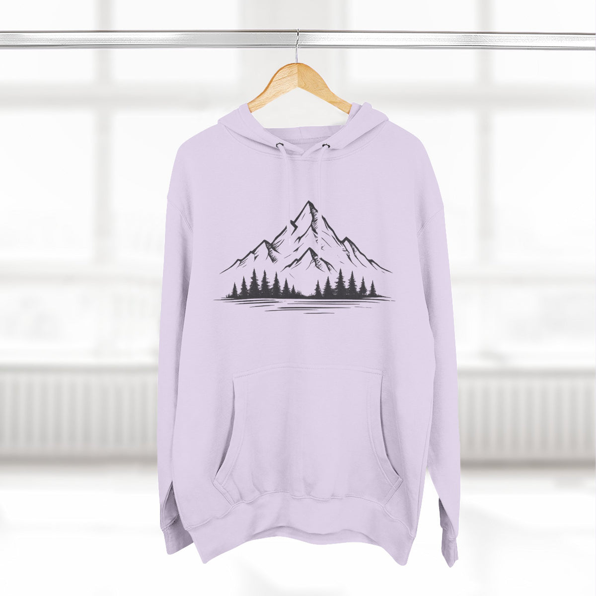 Mountain Pines Hoodie — Minimal Mountain & Forest Graphic Pullover