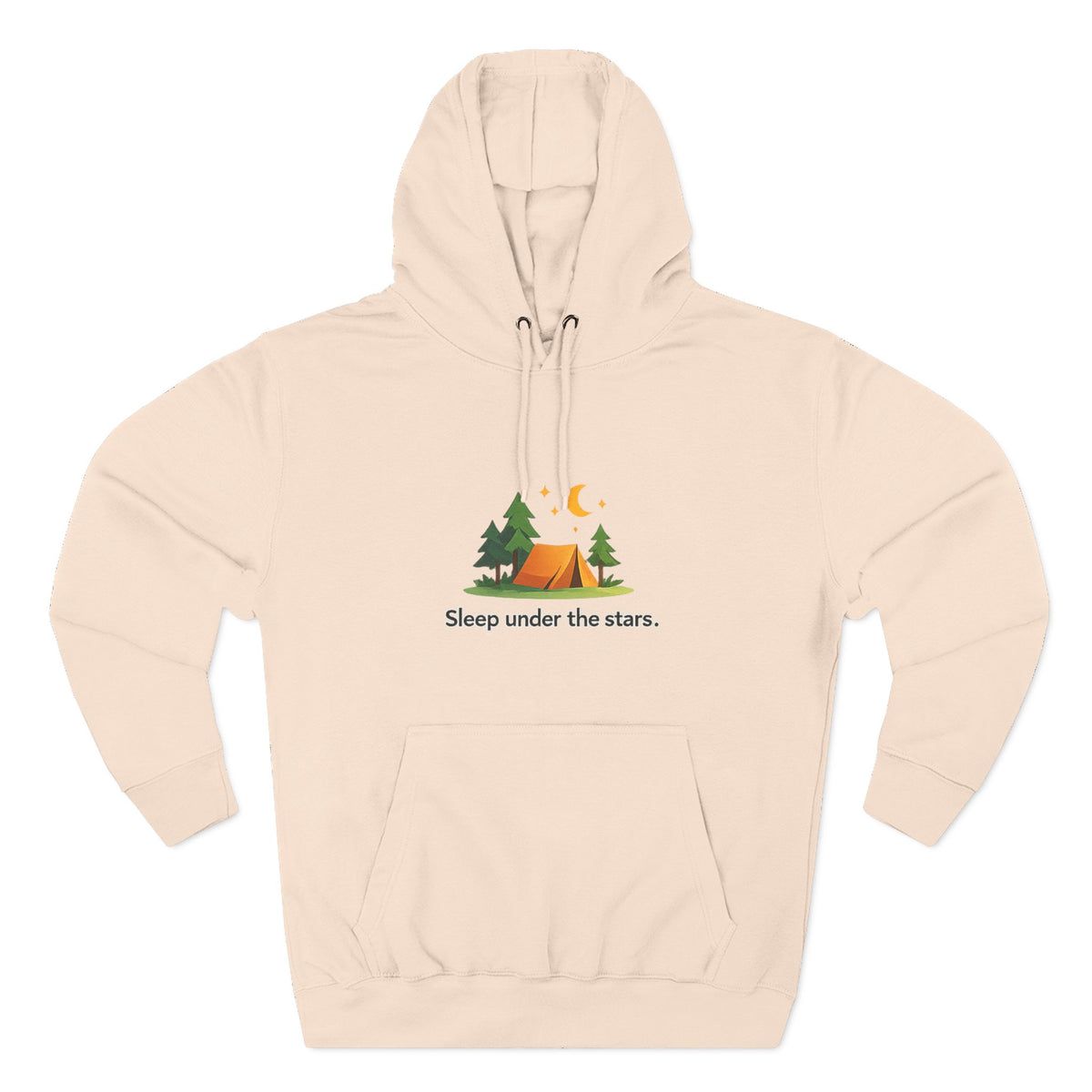 Camping Hoodie — "Sleep Under the Stars" Tent & Moon Graphic