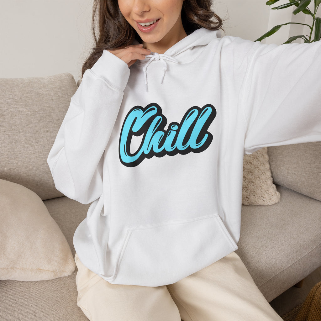 Chill Script Hoodie — Retro Blue Chill Graphic Pullover
