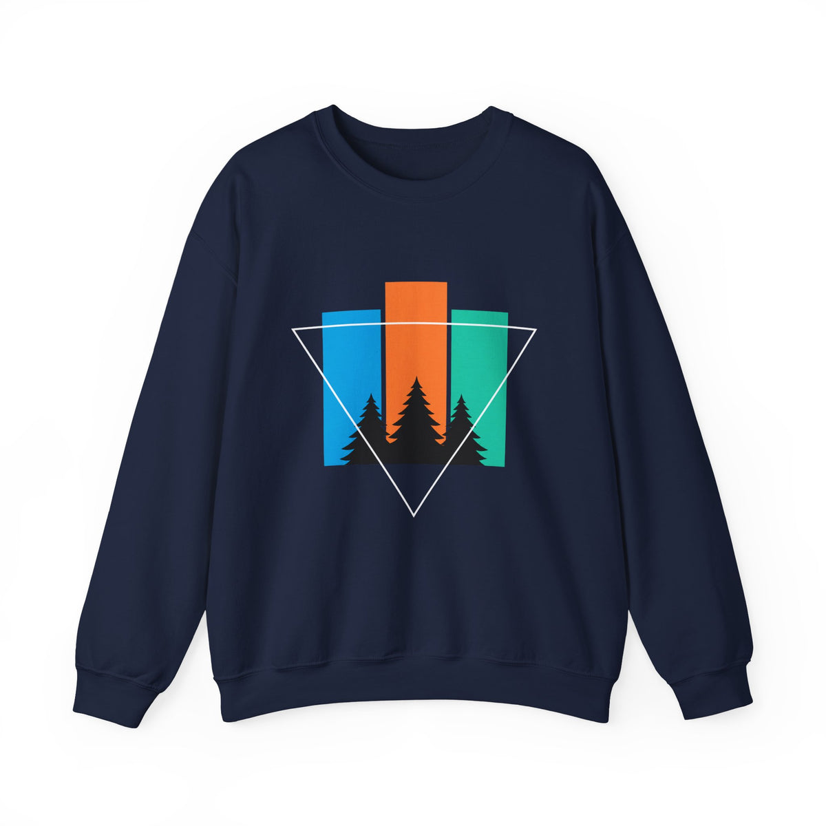 Retro Forest Crewneck Sweatshirt — Colorblock Trees Graphic
