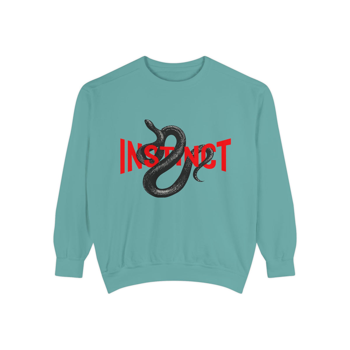 Instinct Snake Sweatshirt — Graphic Crewneck with Bold Red Text