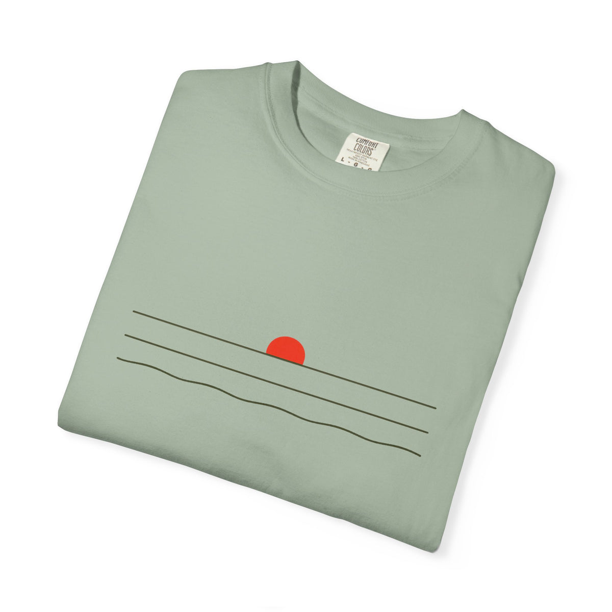 Sunset Minimalist T-Shirt — Red Sun Over Wavy Lines Tee