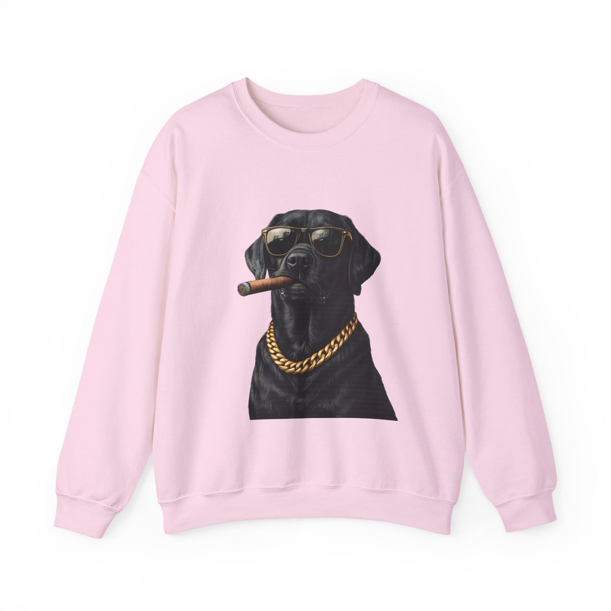 Cool Black Lab Crewneck Sweatshirt — Dog with Cigar & Gold Chain Graphic