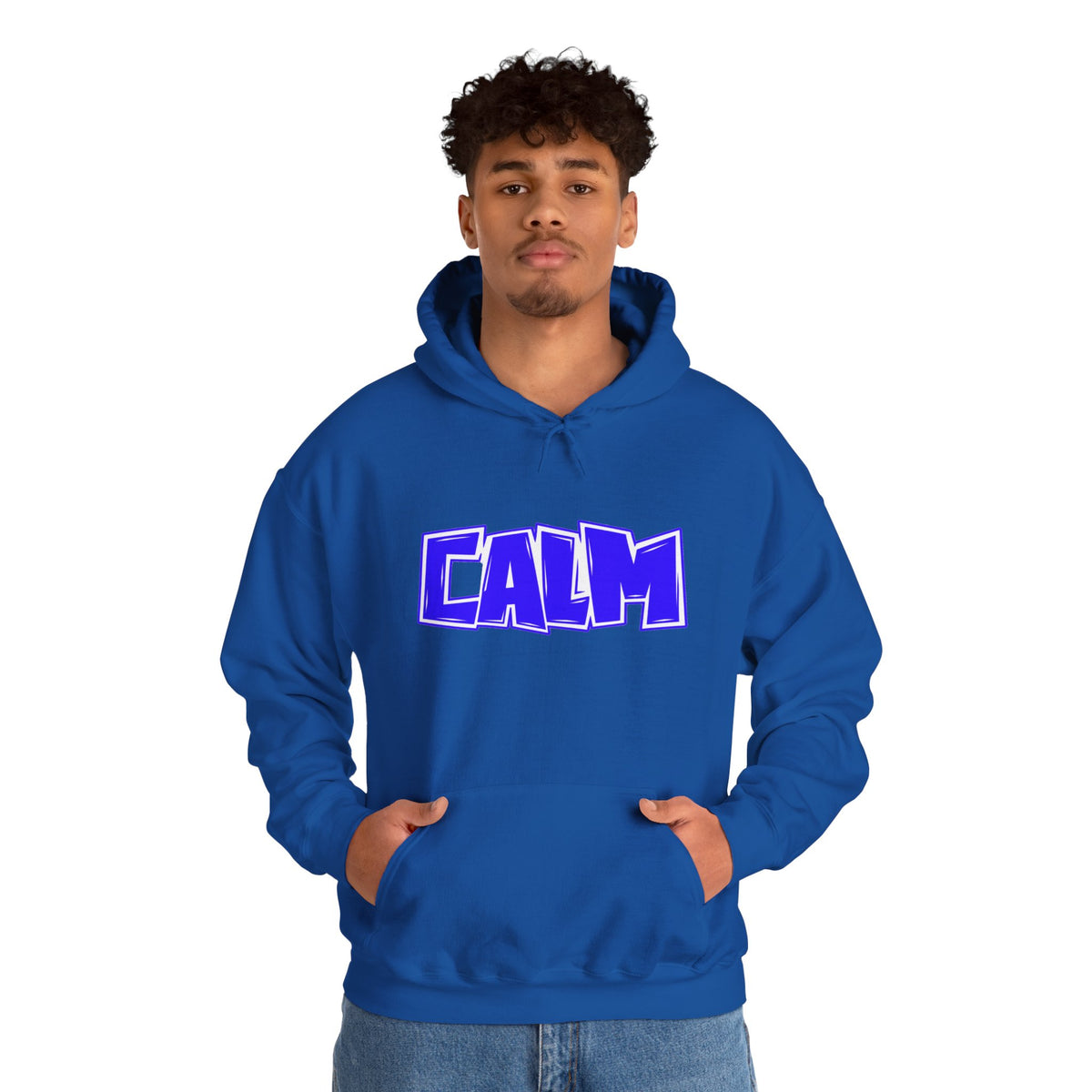 Calm Graphic Hoodie — Bold Blue Streetwear Pullover