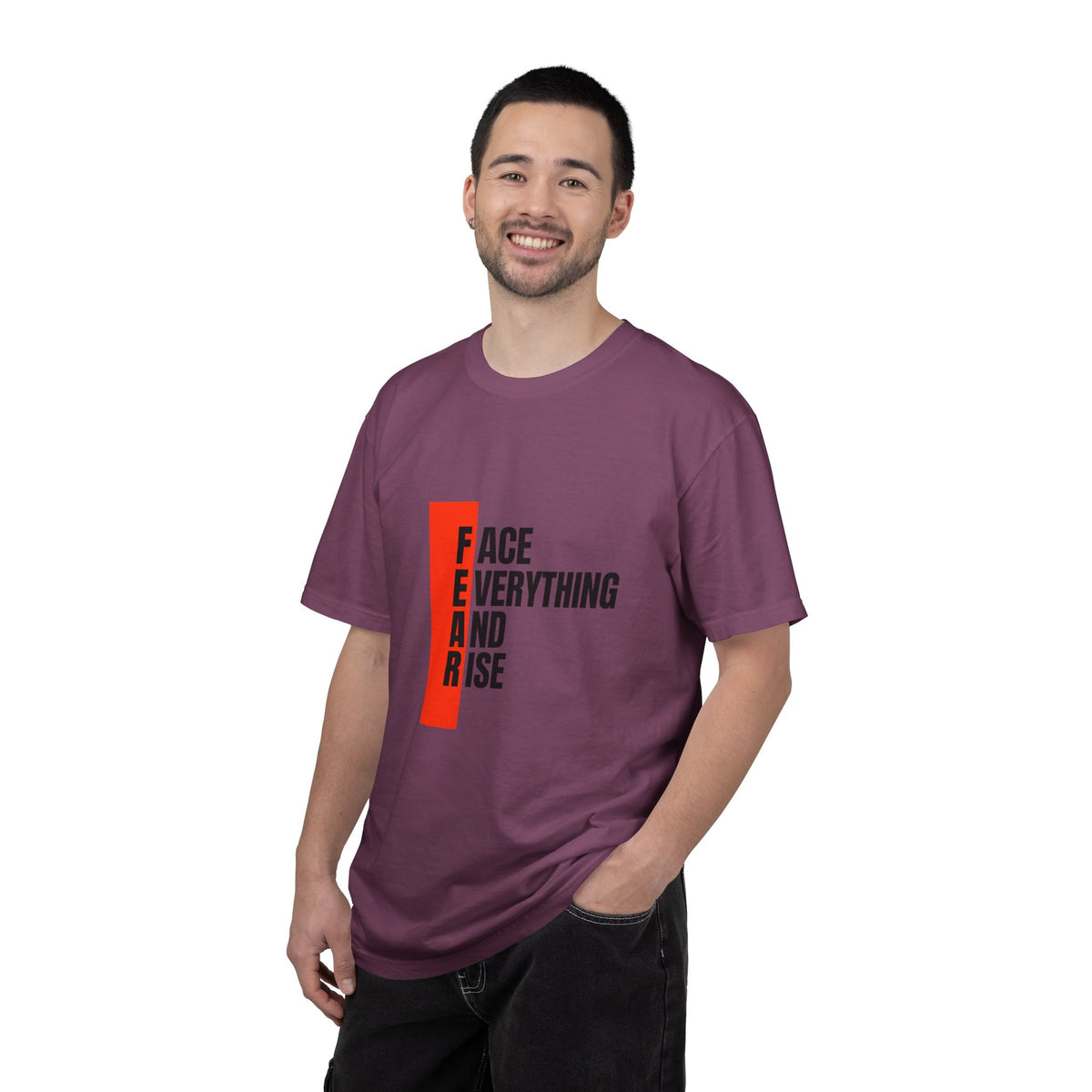 Motivational T-Shirt — "FEAR: Face Everything And Rise" Bold Red Accent