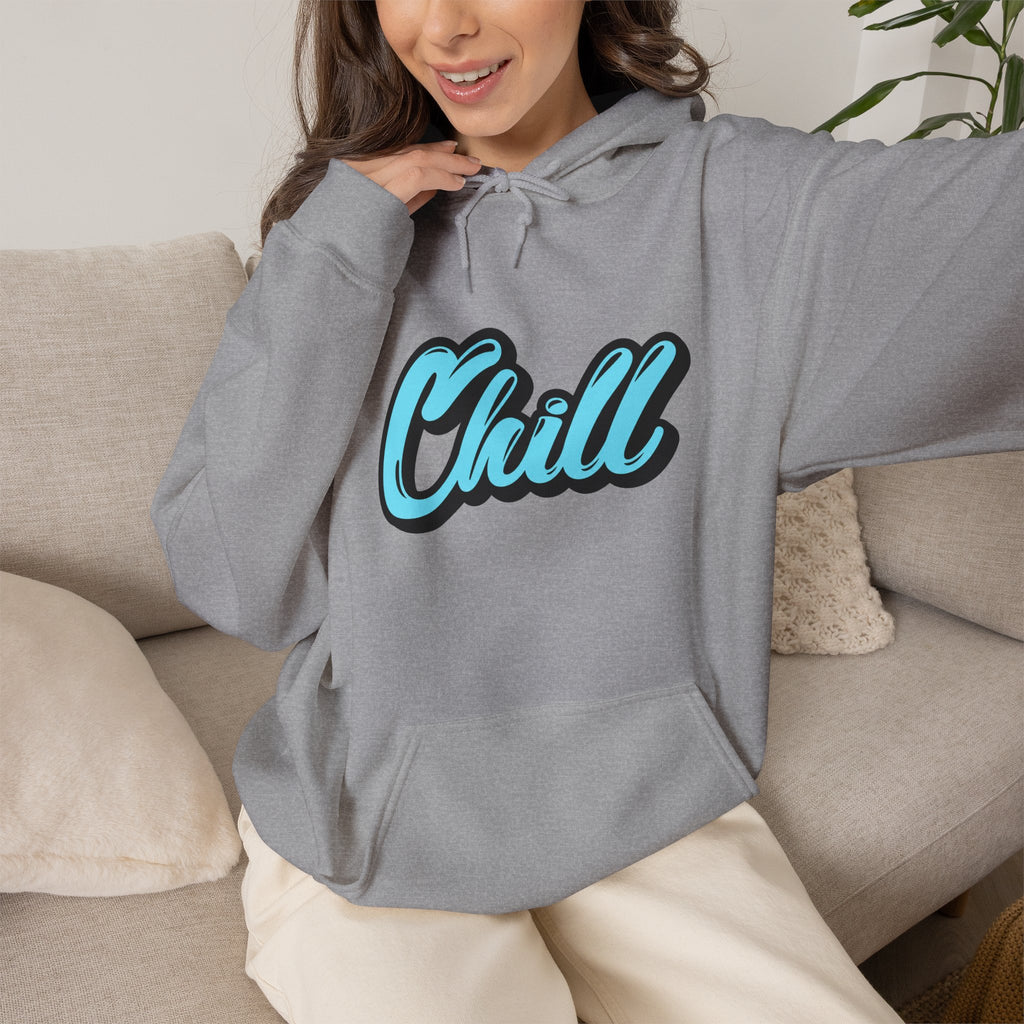 Chill Script Hoodie — Retro Blue Chill Graphic Pullover
