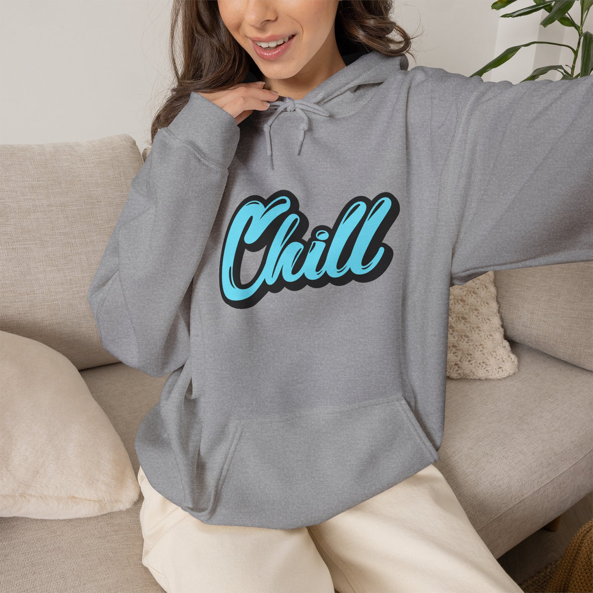 Chill Script Hoodie — Retro Blue Chill Graphic Pullover