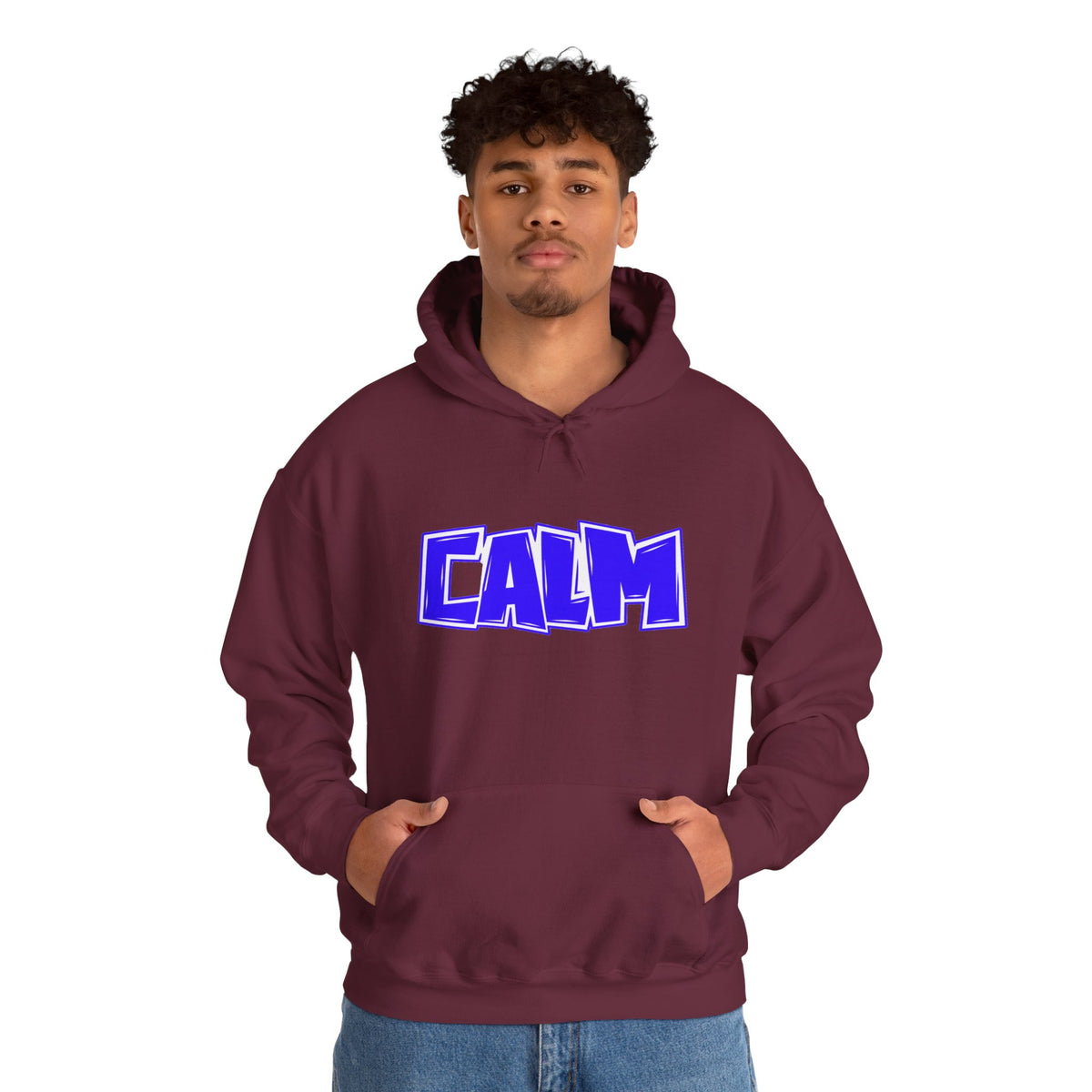 Calm Graphic Hoodie — Bold Blue Streetwear Pullover