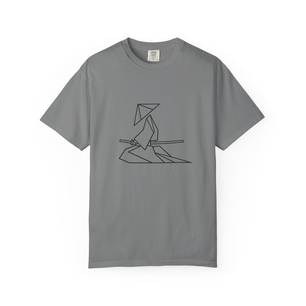 Samurai Line Art T-Shirt — Minimal Origami Swordsman Graphic Tee