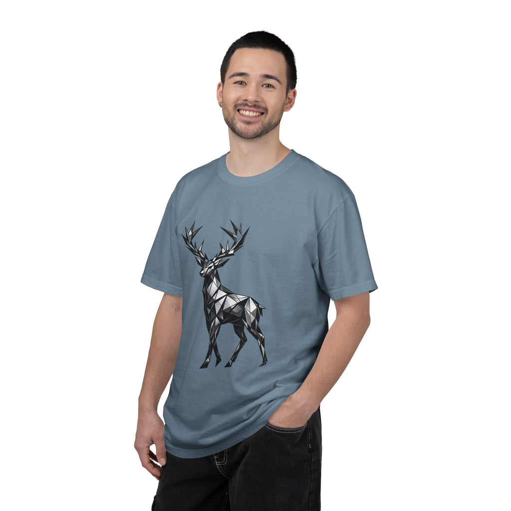 Geometric Stag T-Shirt — Black Polygon Deer Graphic Tee
