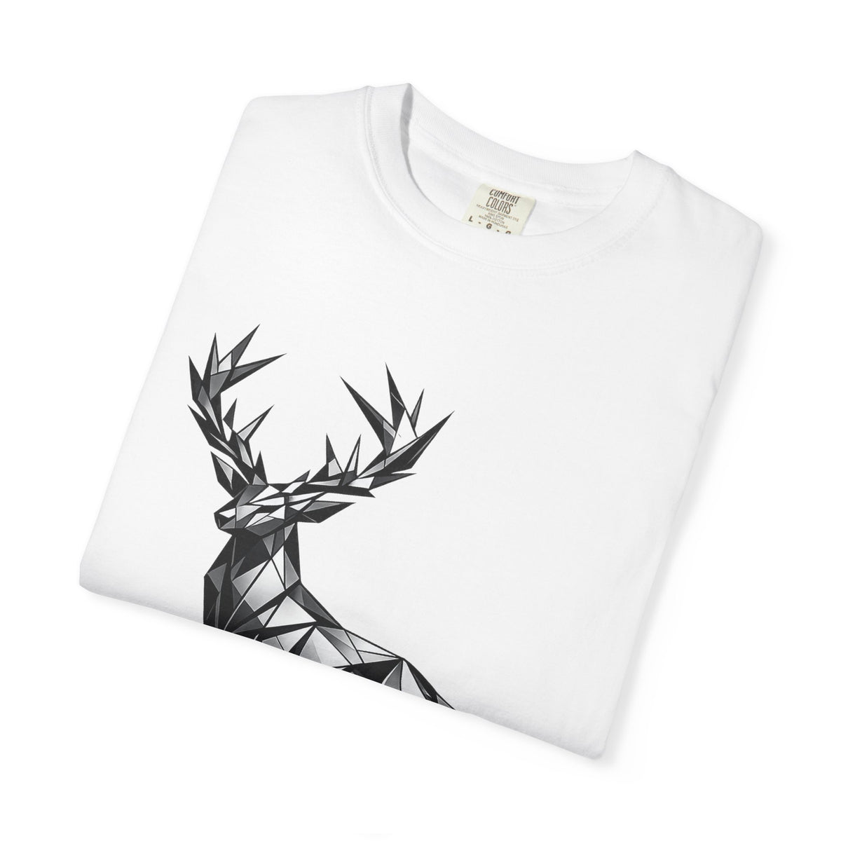 Geometric Stag T-Shirt — Black Polygon Deer Graphic Tee