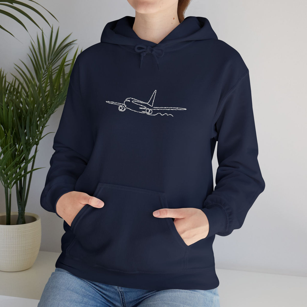 Airplane Silhouette Embroidered Hoodie — Minimal Flight Crew & Aviation Gift