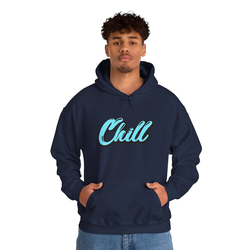 Chill Script Hoodie — Retro Blue Chill Graphic Pullover