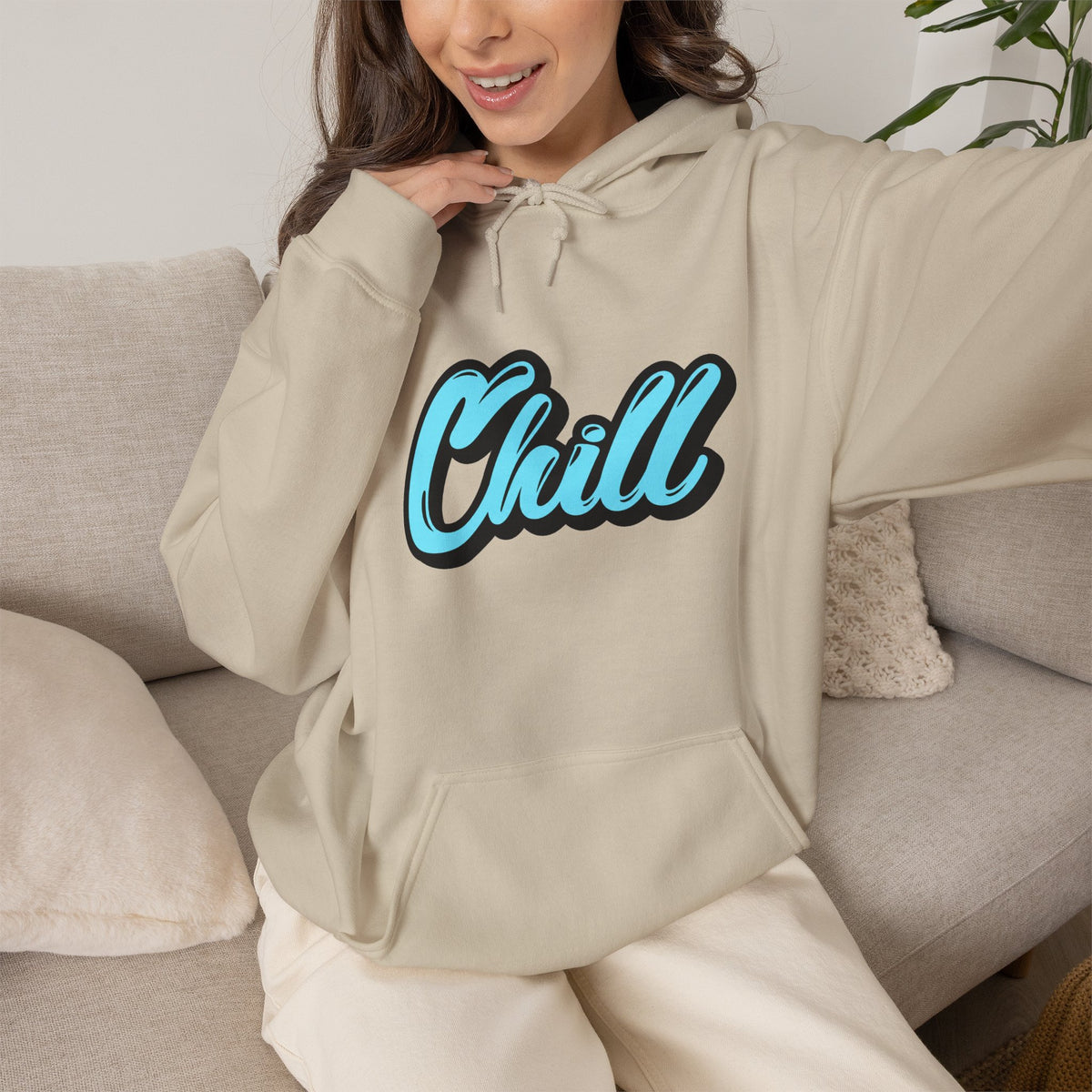 Chill Script Hoodie — Retro Blue Chill Graphic Pullover