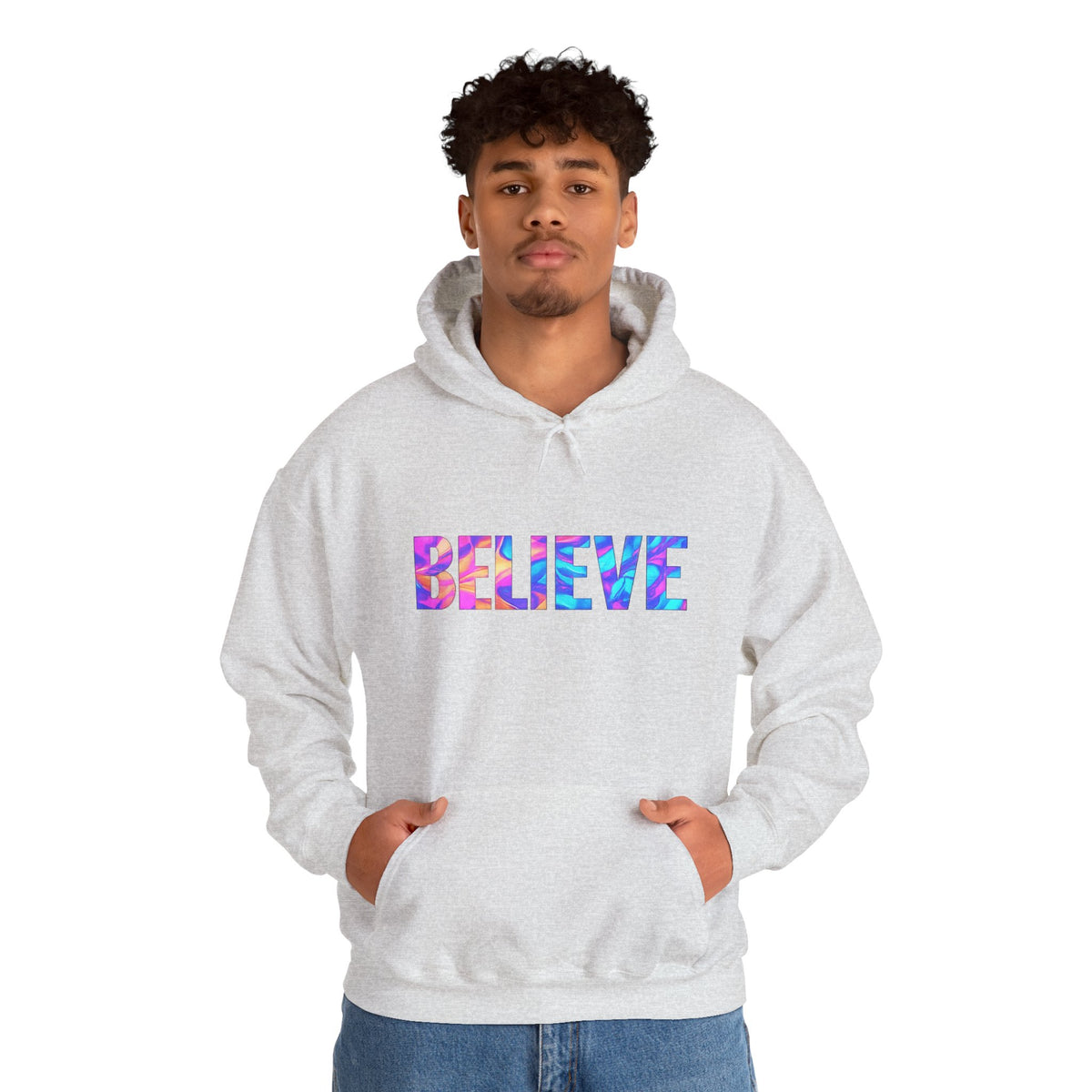 Believe in Yourself Hoodie — Colorful Watercolor Text Inspirational Sweatshirt