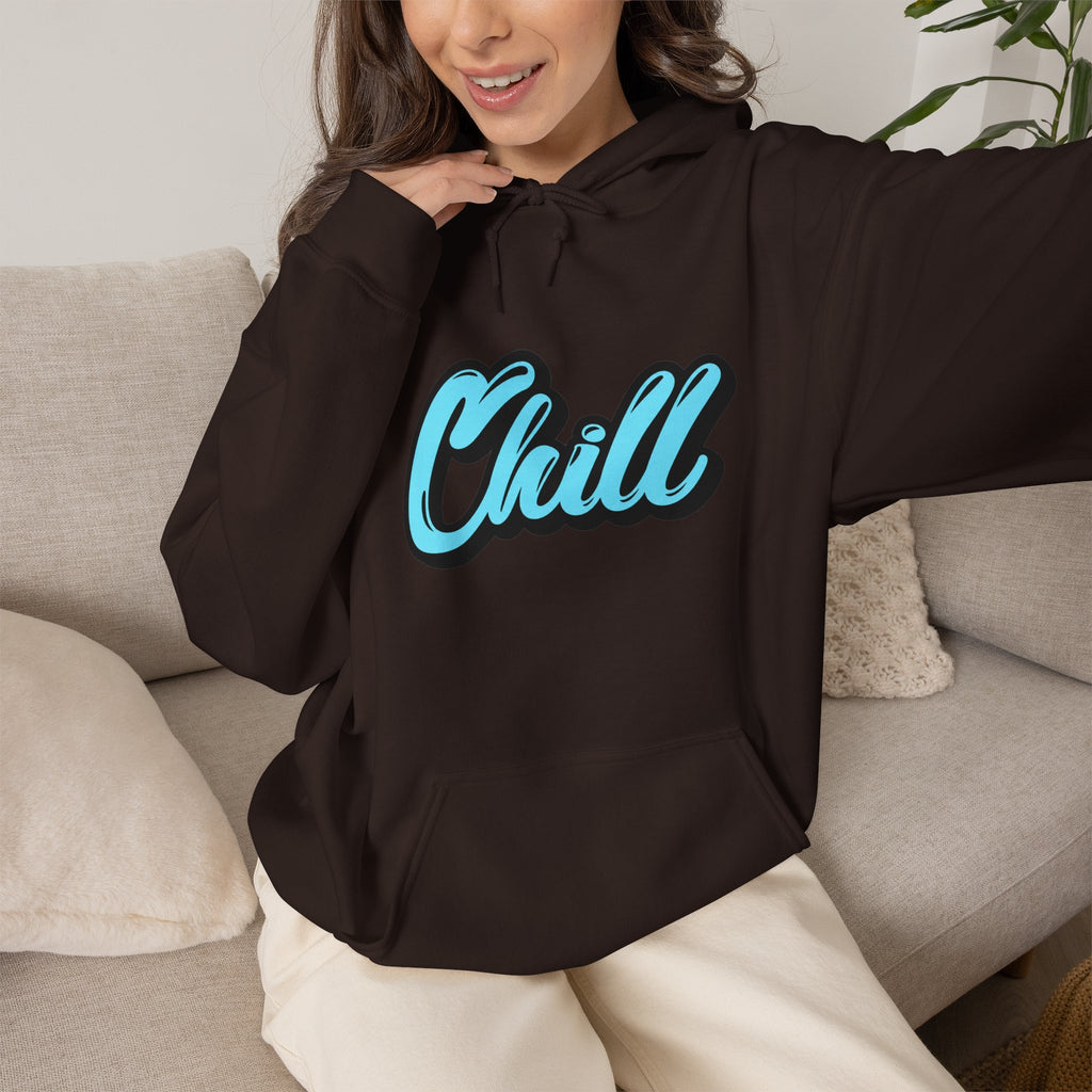 Chill Script Hoodie — Retro Blue Chill Graphic Pullover