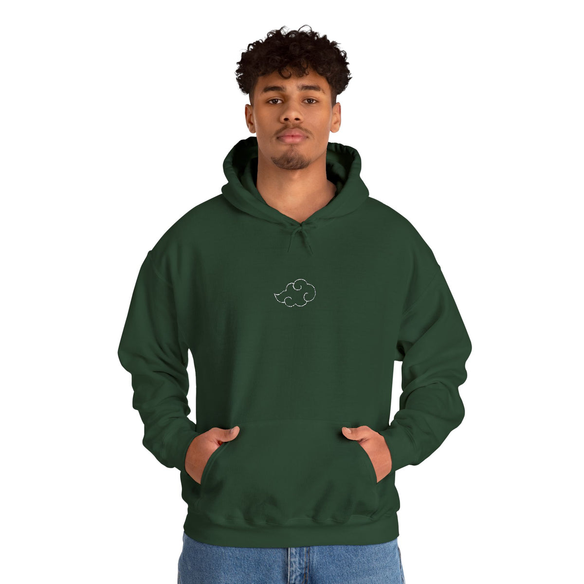 Minimal Cloud Outline Hoodie — Small White Cloud Graphic Embroidered