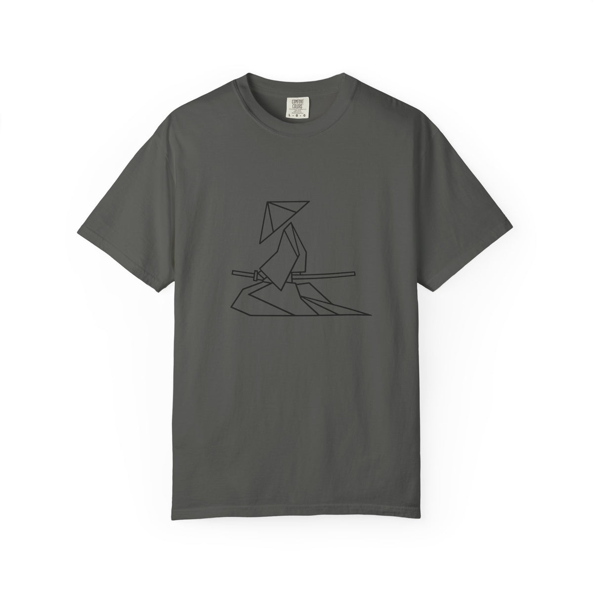 Samurai Line Art T-Shirt — Minimal Origami Swordsman Graphic Tee