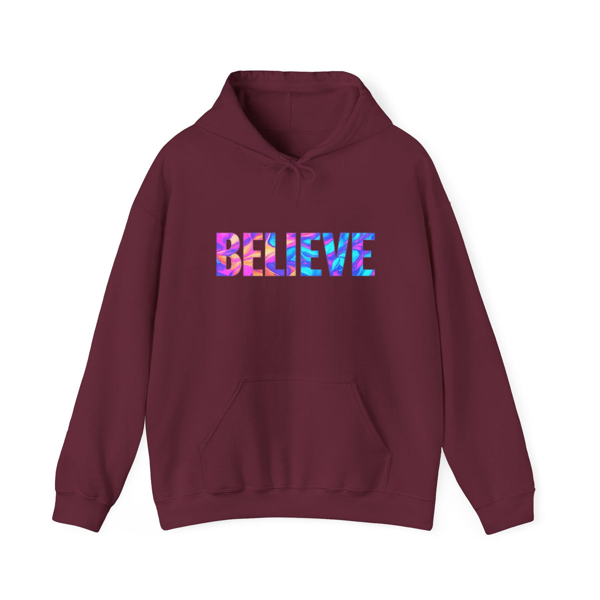 Believe in Yourself Hoodie — Colorful Watercolor Text Inspirational Sweatshirt