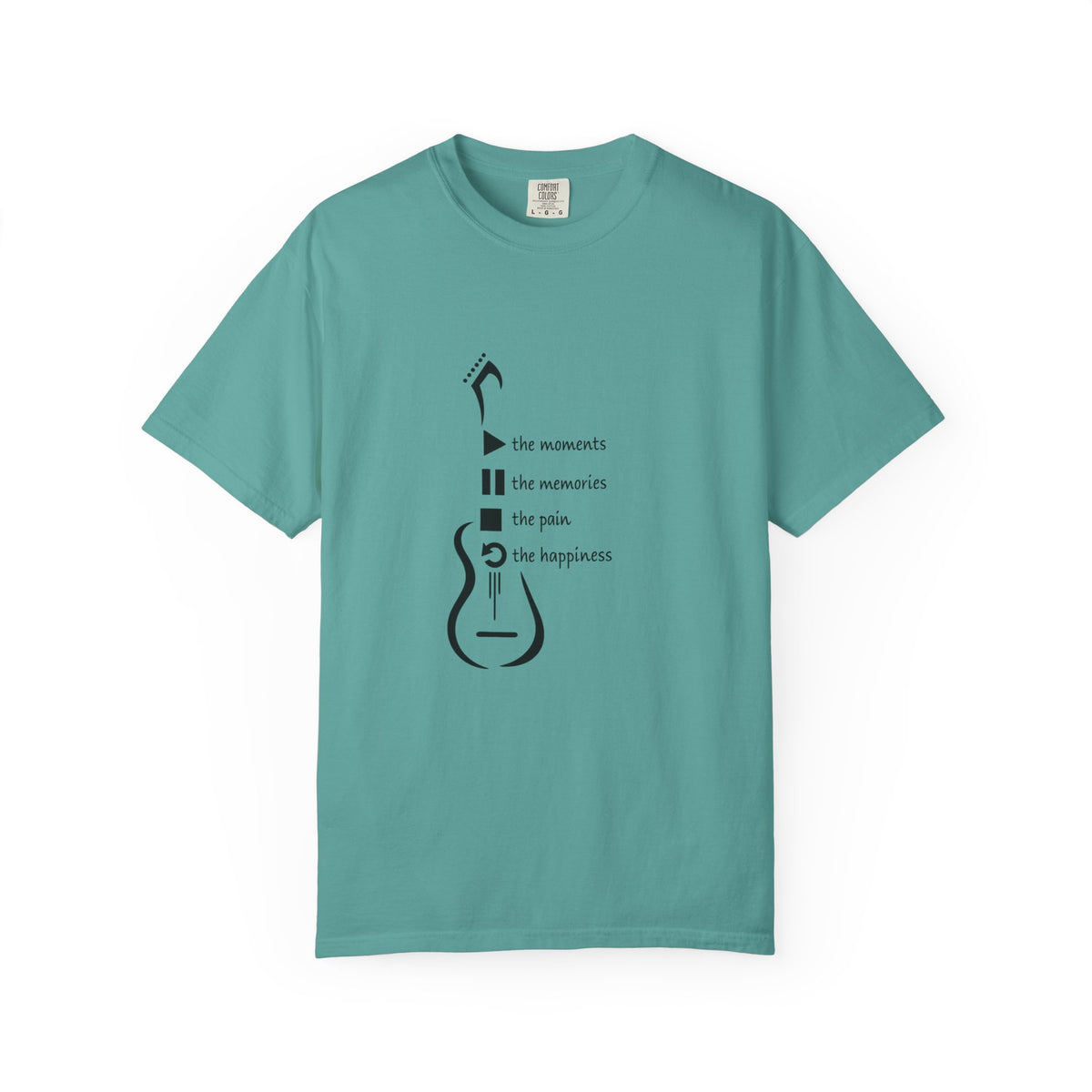 Guitar Silhouette Tee — "Our Moments, Our Memories, Our Music, Our Happiness"