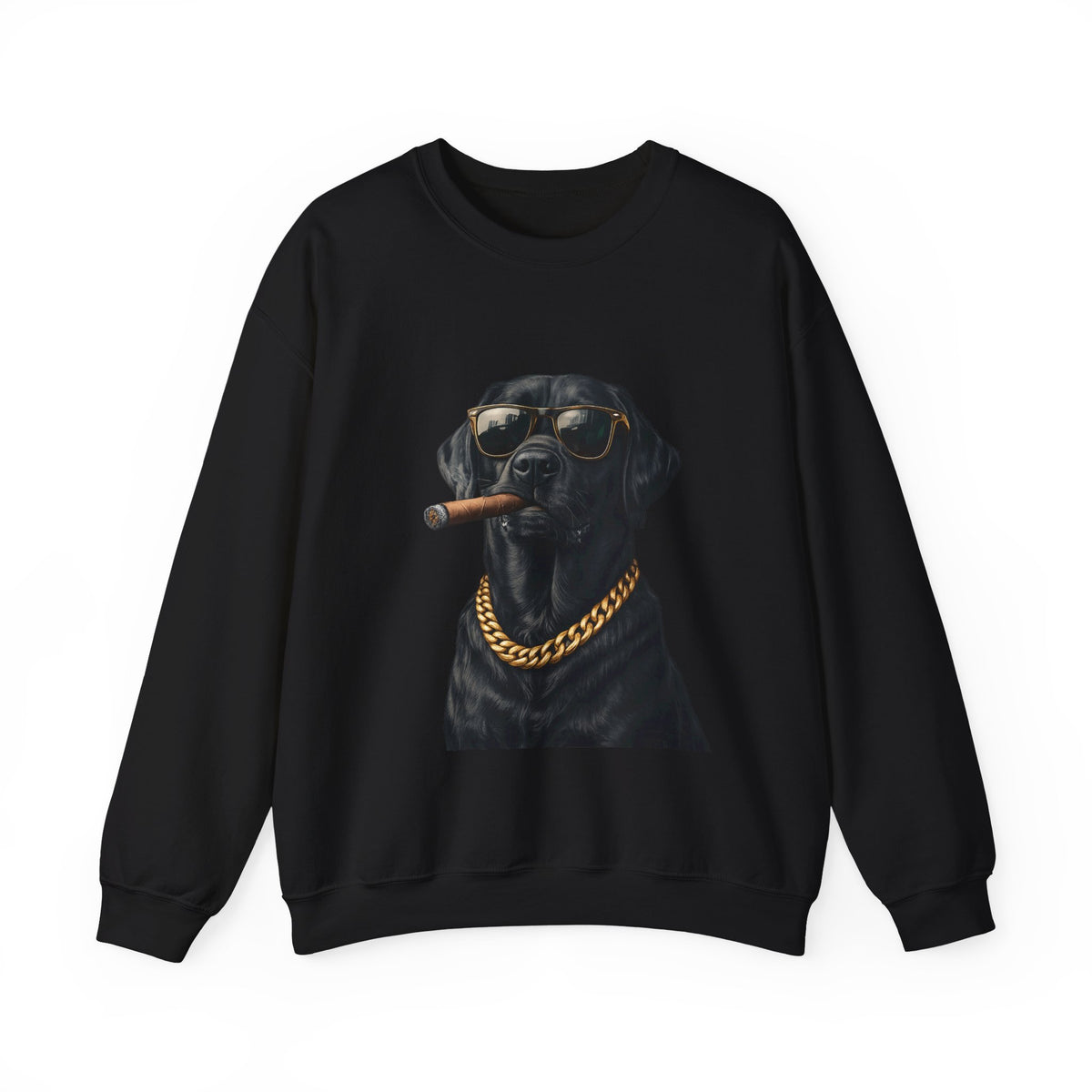 Cool Black Lab Crewneck Sweatshirt — Dog with Cigar & Gold Chain Graphic