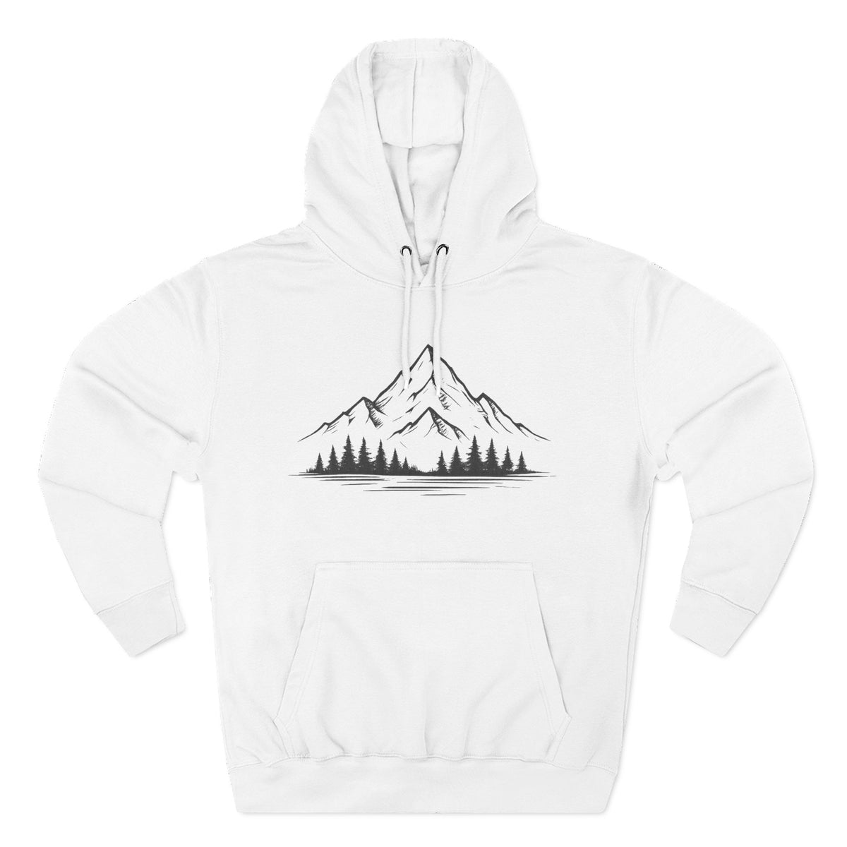 Mountain Pines Hoodie — Minimal Mountain & Forest Graphic Pullover