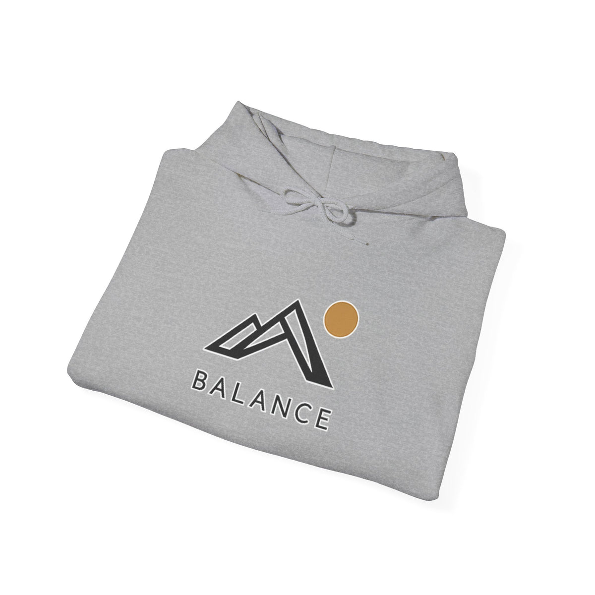 Balance Mountain Hoodie — Minimalist Sunrise Graphic Hooded Sweatshirt