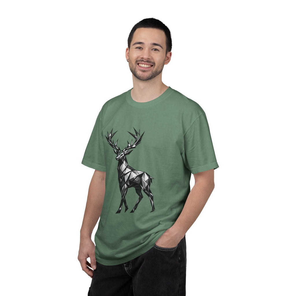 Geometric Stag T-Shirt — Black Polygon Deer Graphic Tee