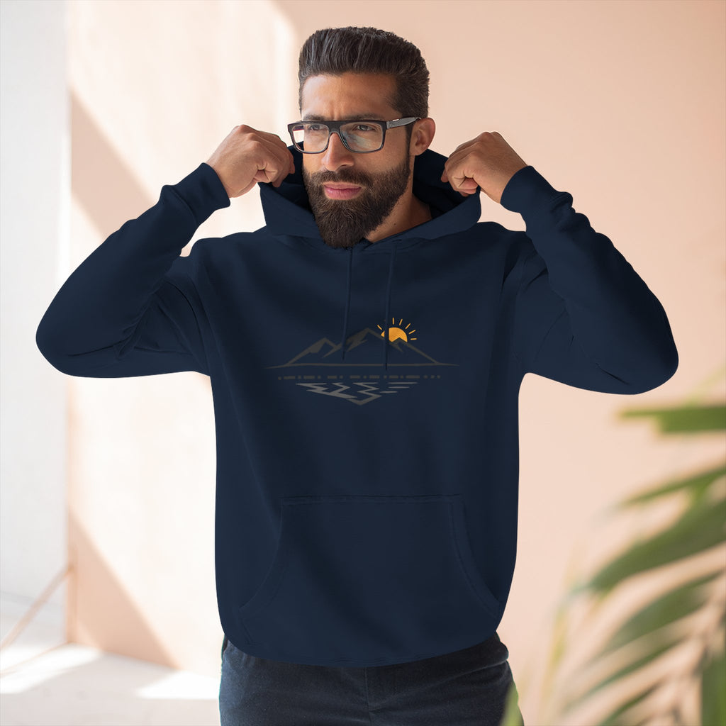 Mountain Sunrise Hoodie — Minimal Outdoor Graphic Pullover