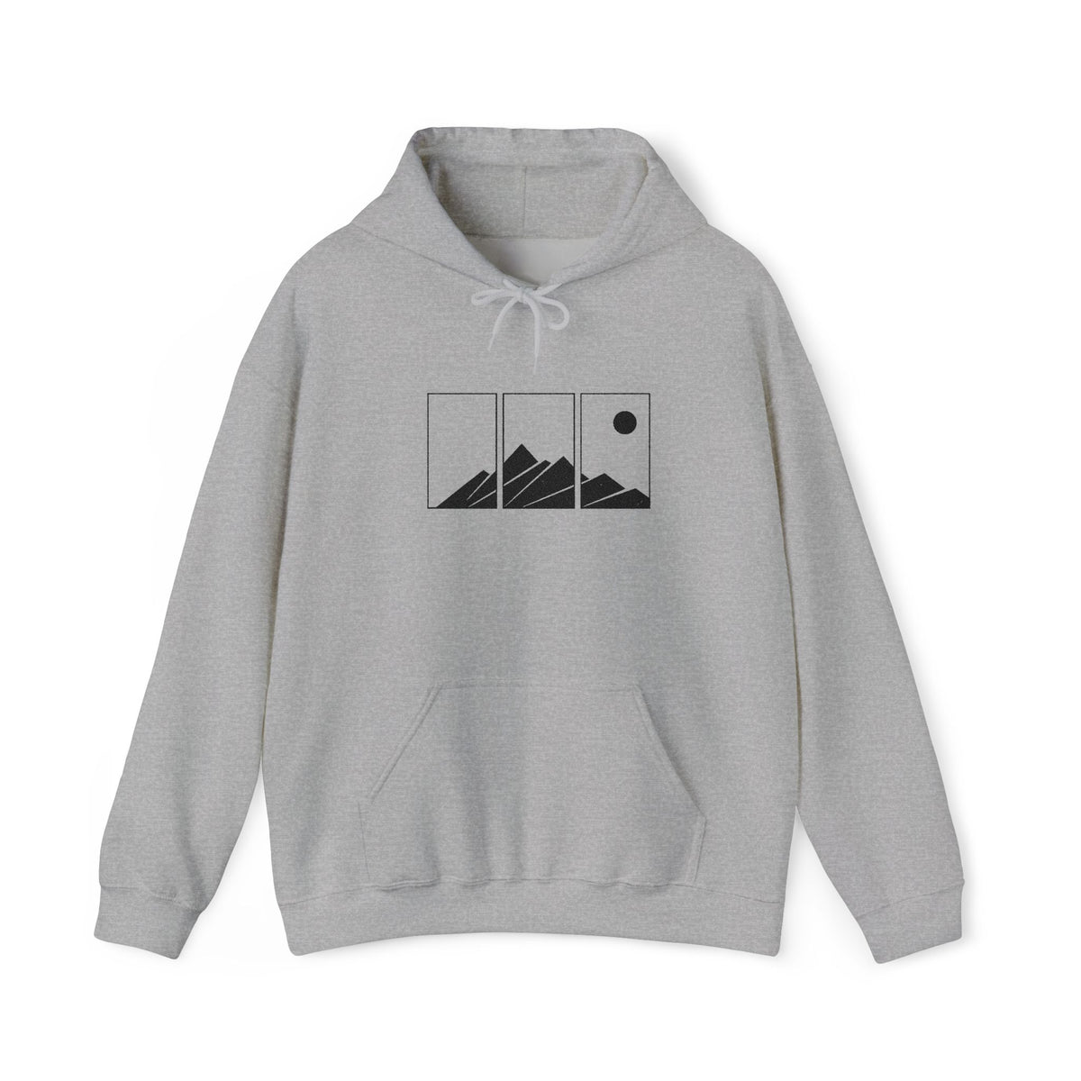 Mountain Triptych Hoodie — Minimalist Scenic Graphic Pullover Embroidered