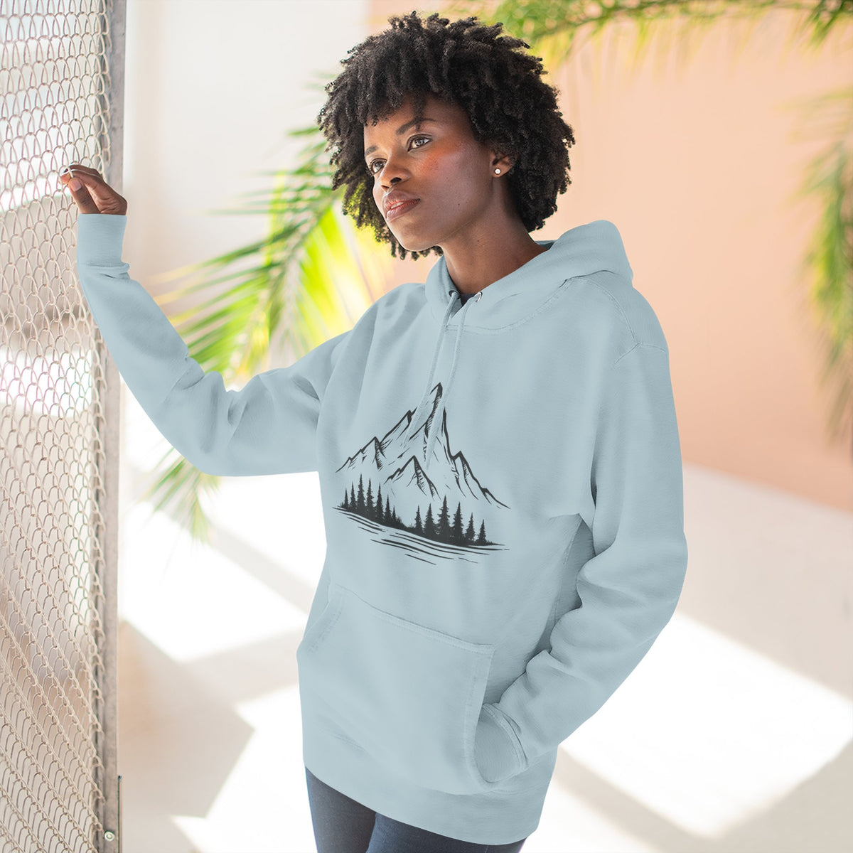 Mountain Pines Hoodie — Minimal Mountain & Forest Graphic Pullover