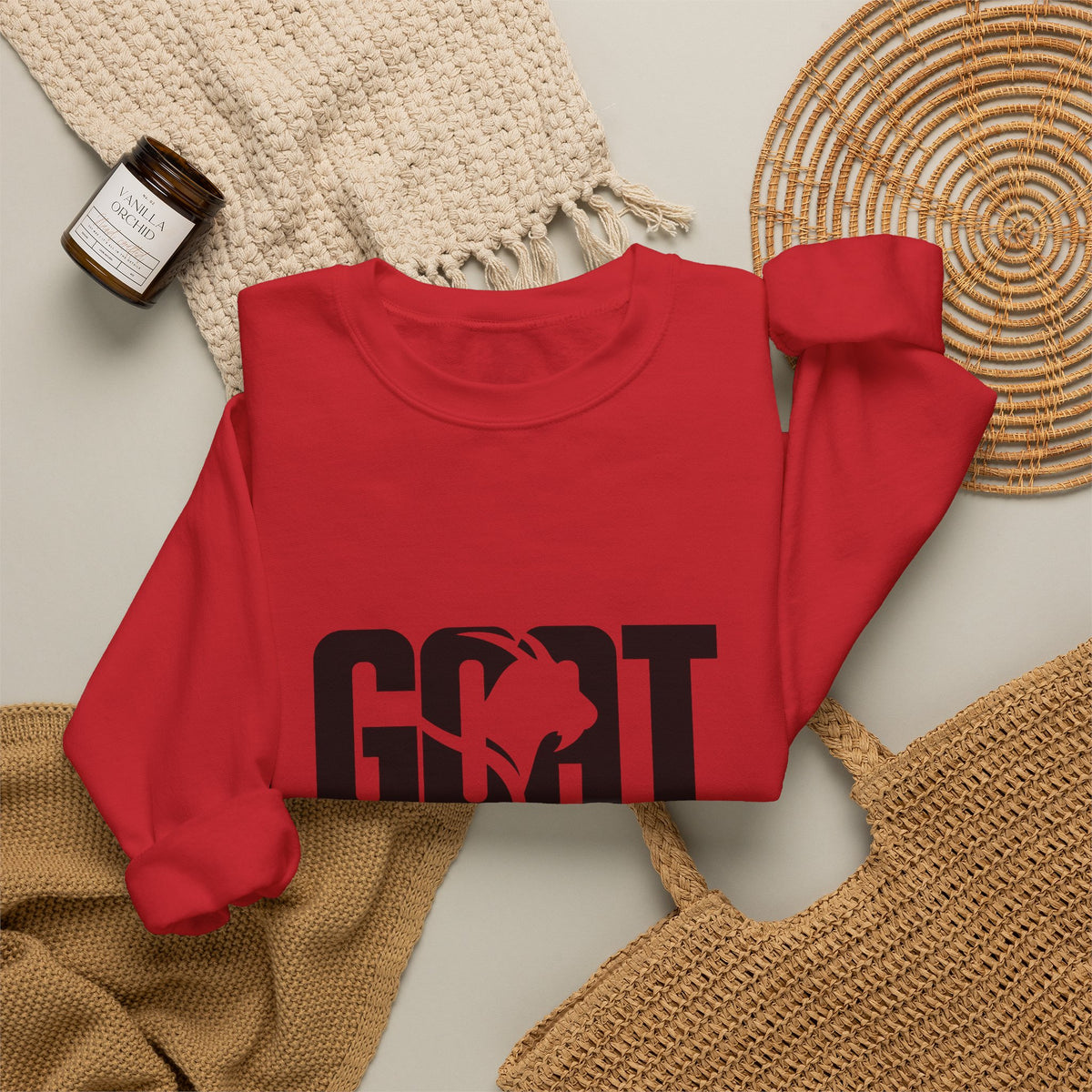 GOAT Graphic Sweatshirt — Athletic "GOAT" Logo Crewneck for Sports Fans