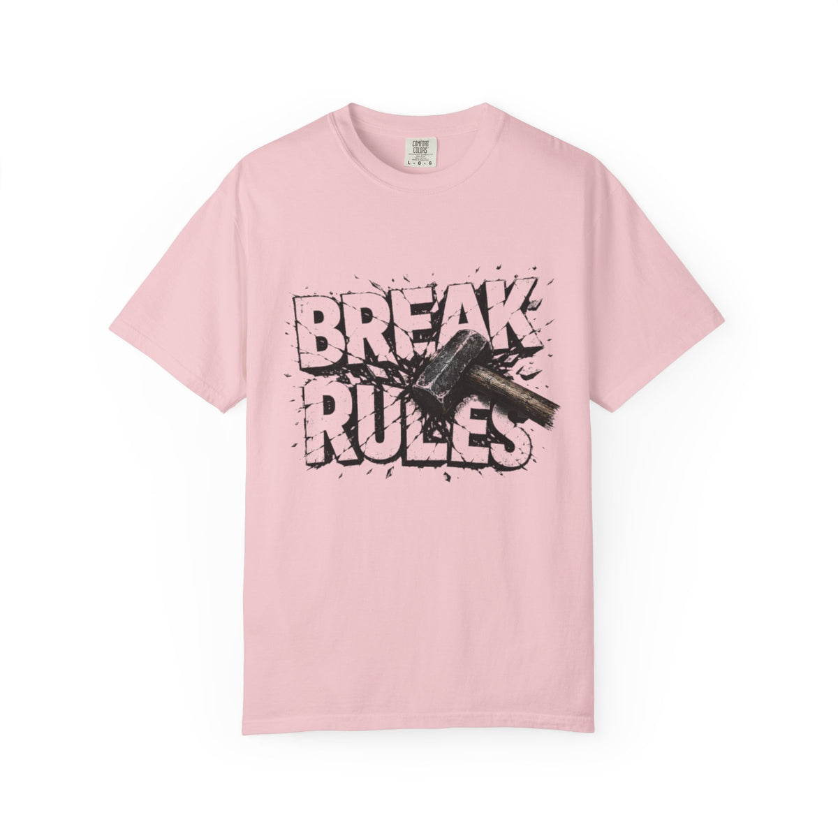 Break Rules T-Shirt — Graphic 'Break Rules' Design with Hammer