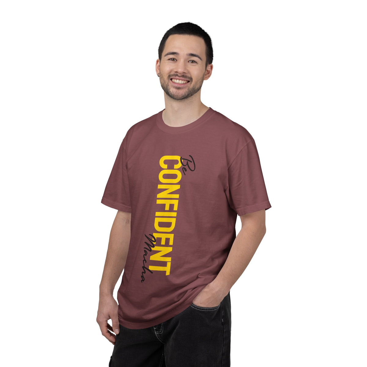 Be Confident Vertical Text T-Shirt — Motivational Graphic Tee