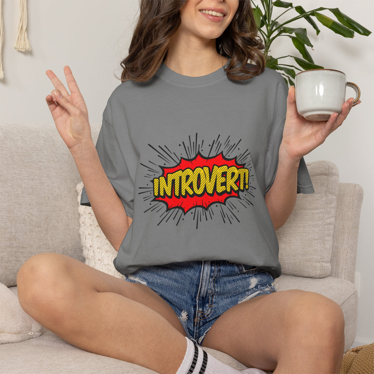 Introvert Comic Pop T-Shirt — Graphic "INTROVERT!" Tee