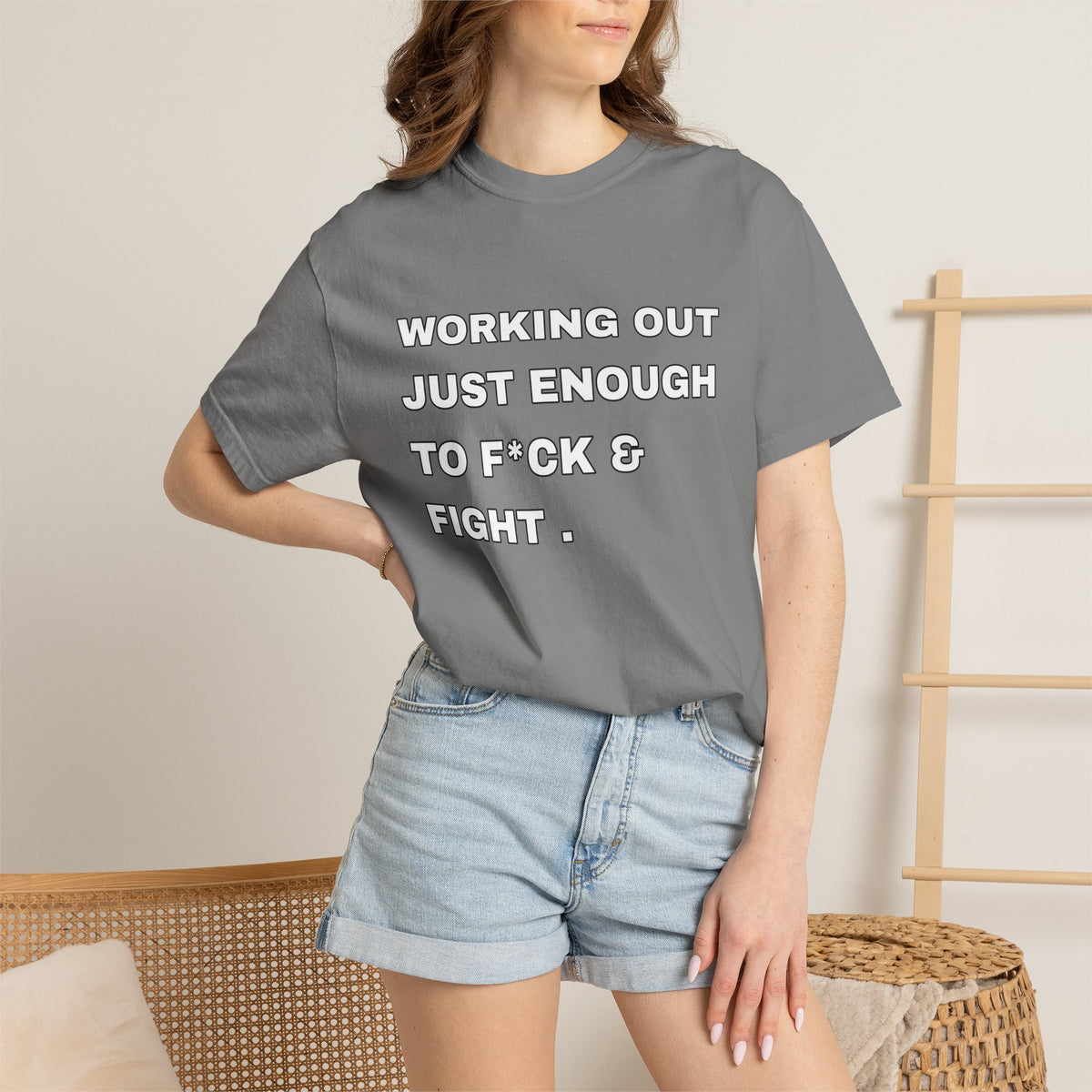 GYM T-Shirt — "Working Out Just Enough to F*ck & Fight" Motivational Sarcastic Tee