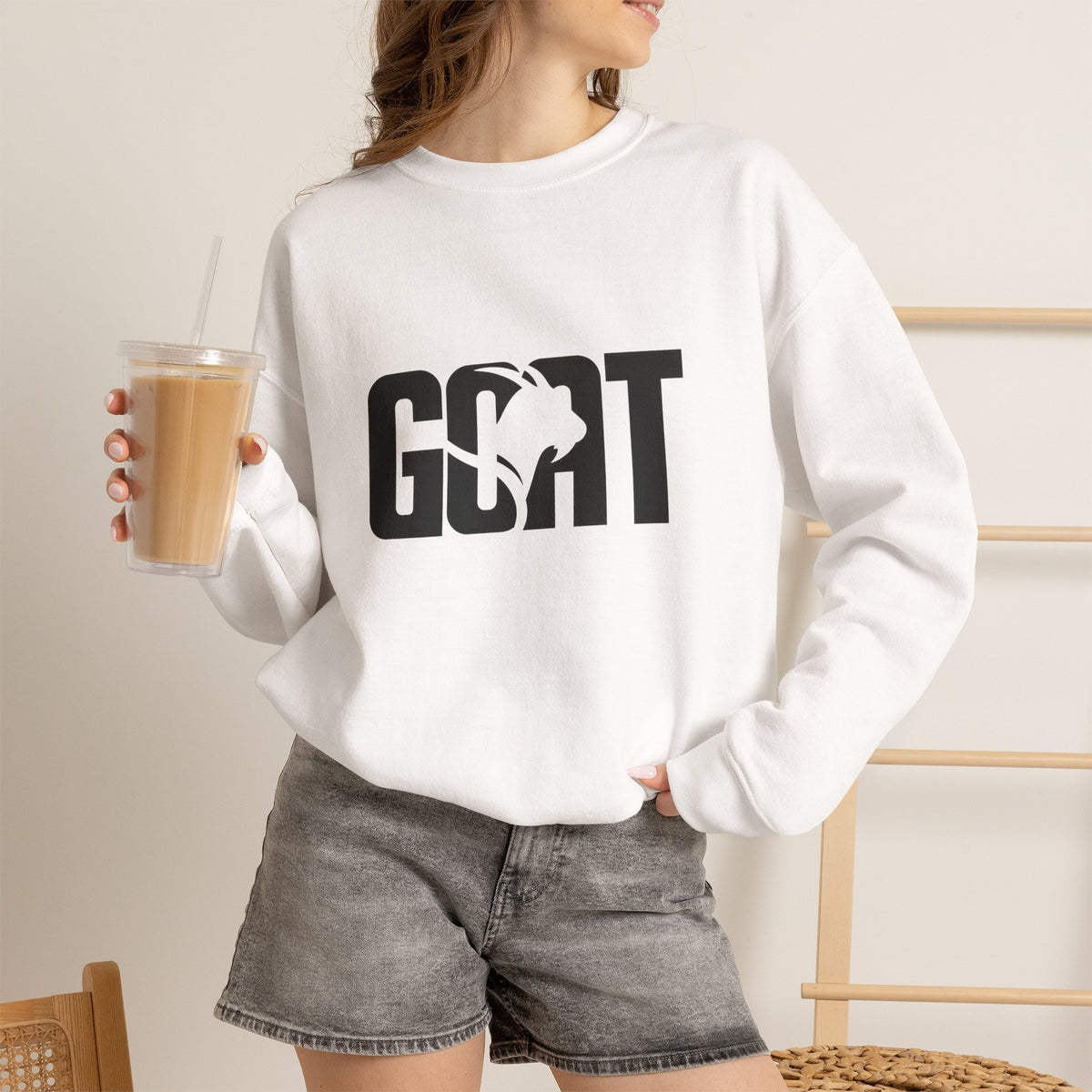 GOAT Graphic Sweatshirt — Athletic "GOAT" Logo Crewneck for Sports Fans