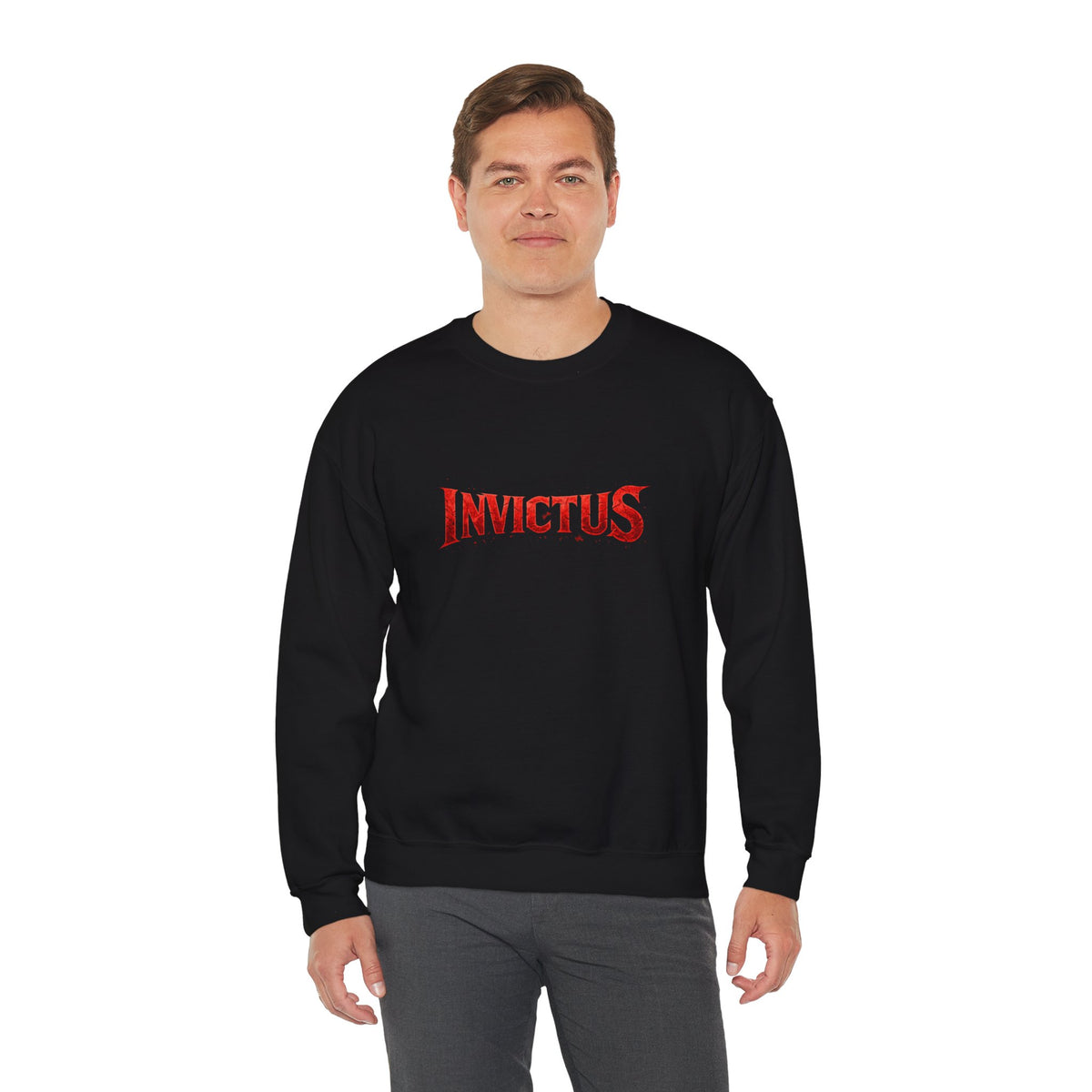 Invictus Crewneck Sweatshirt — Bold Red Script Pullover