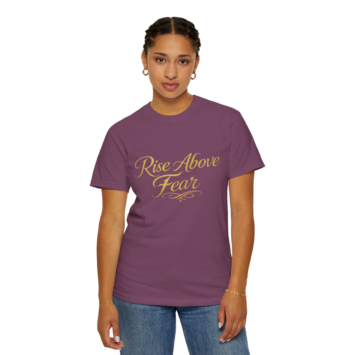 Rise Above Fear T-Shirt — Inspirational Script Graphic Tee