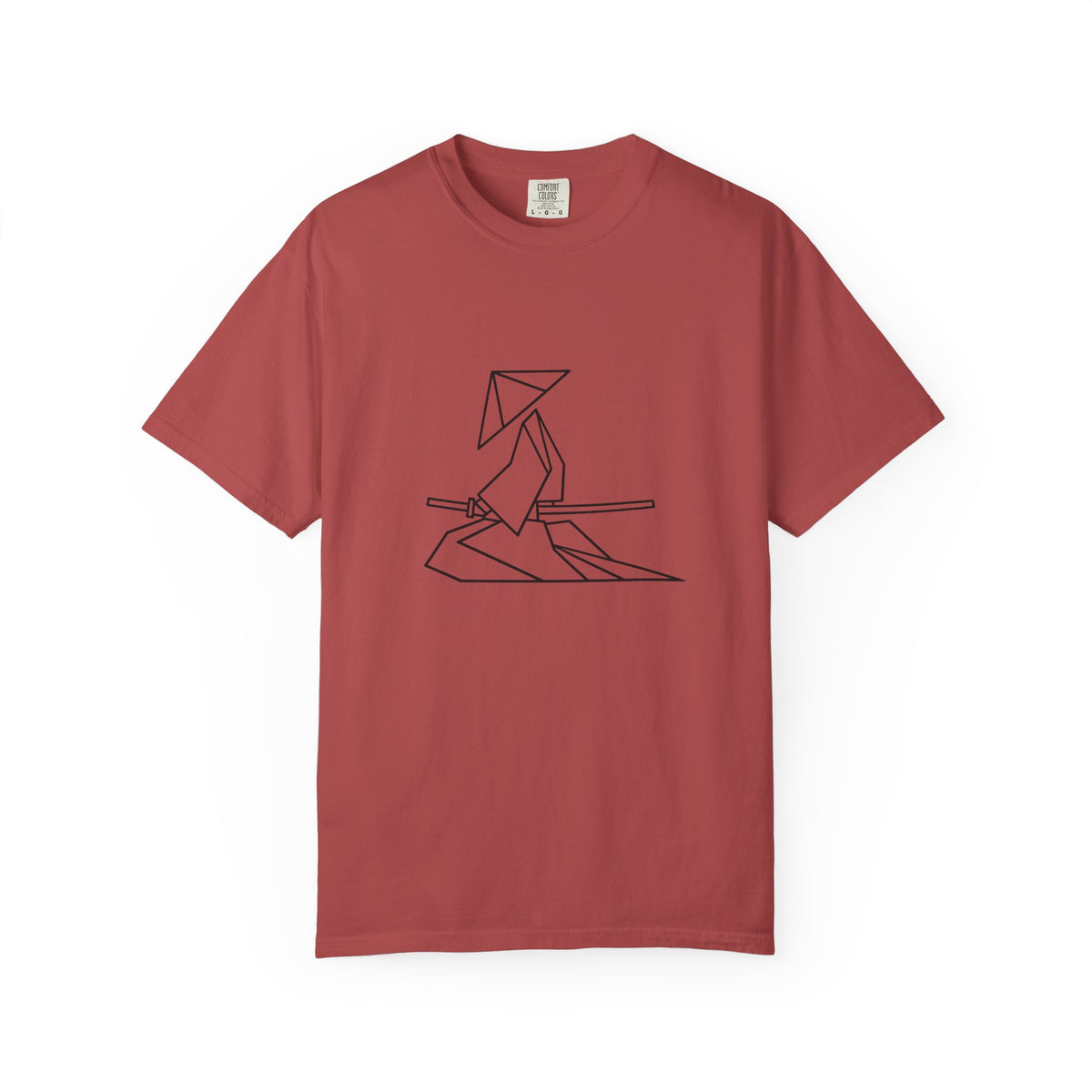 Samurai Line Art T-Shirt — Minimal Origami Swordsman Graphic Tee
