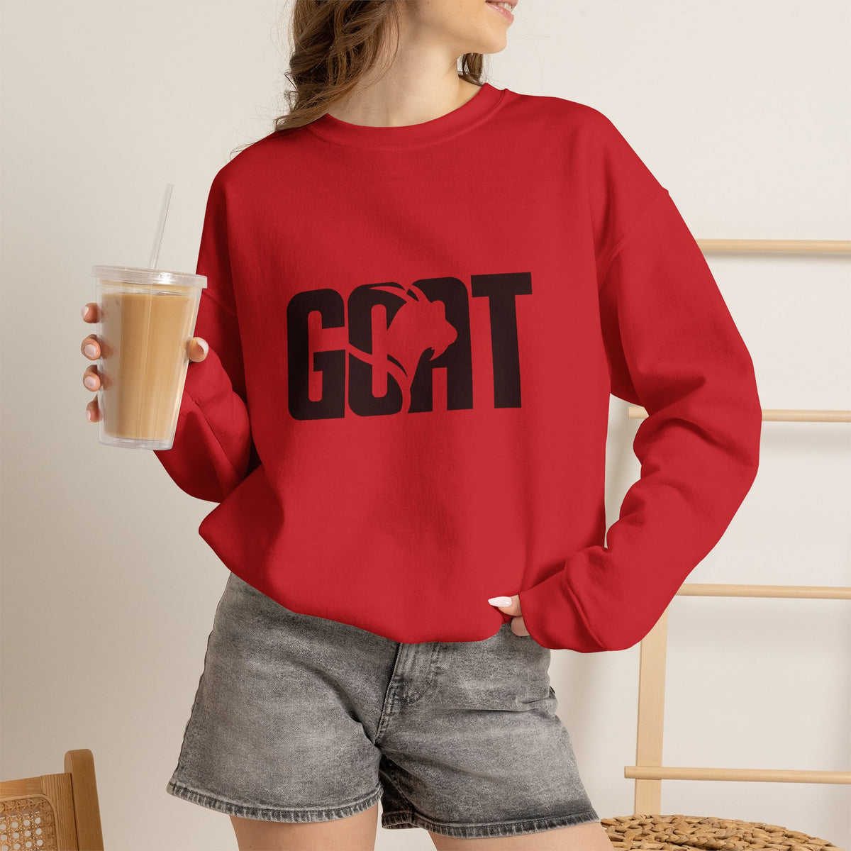 GOAT Graphic Sweatshirt — Athletic "GOAT" Logo Crewneck for Sports Fans